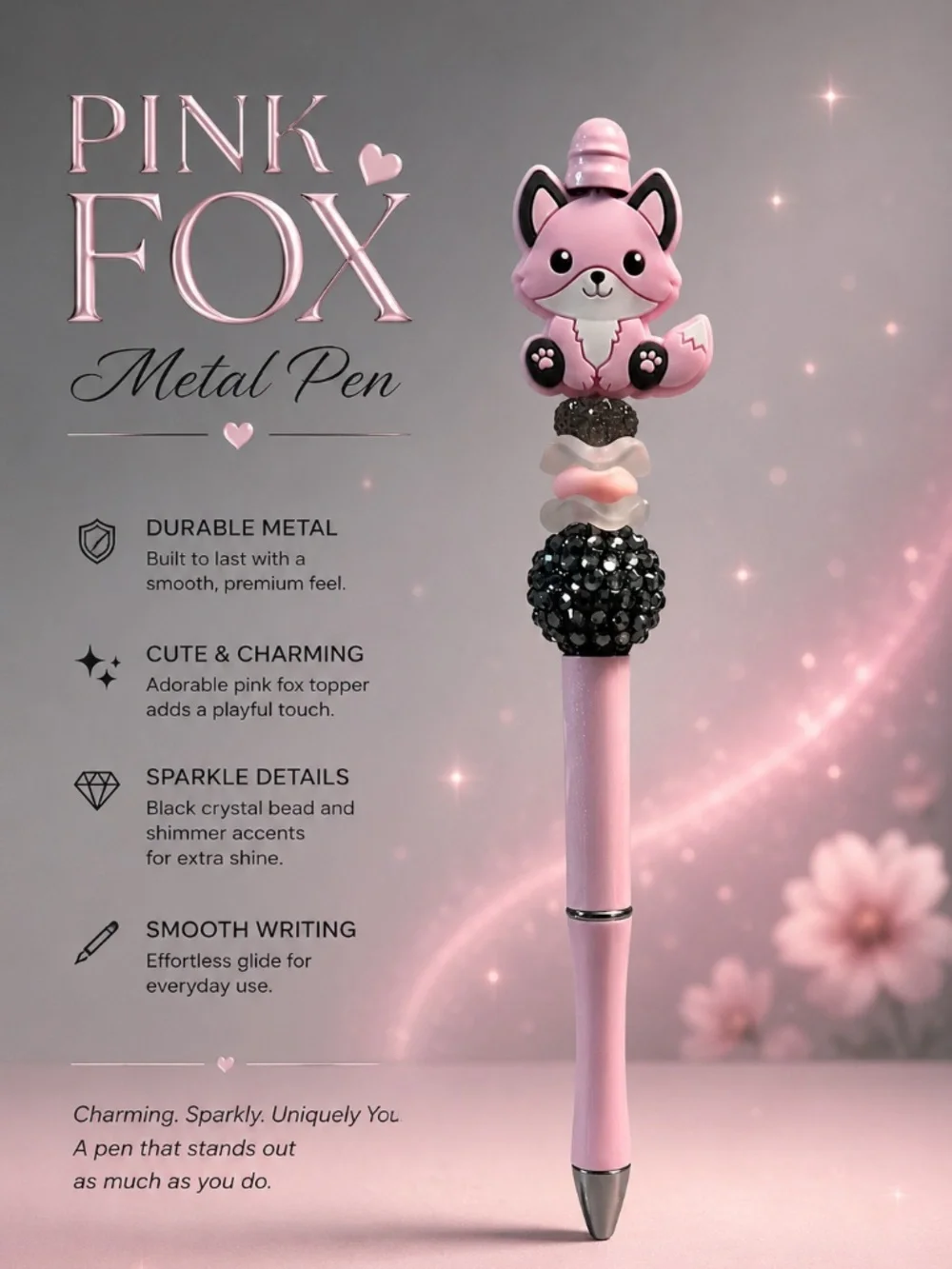 Pink Fox Sparkle Metal Pen
